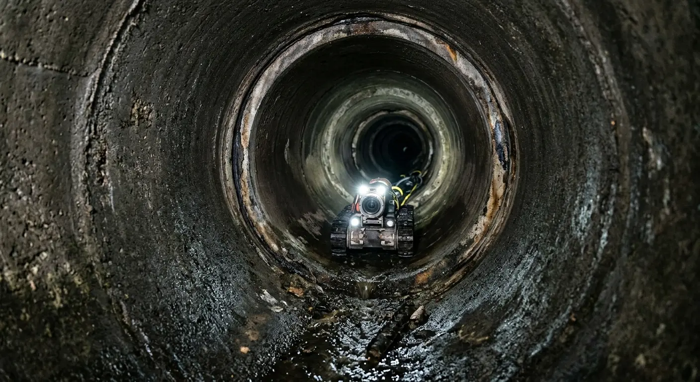 Robotic sewer camera inspecting pipe interior for Sewer Line Repair in Woonsocket